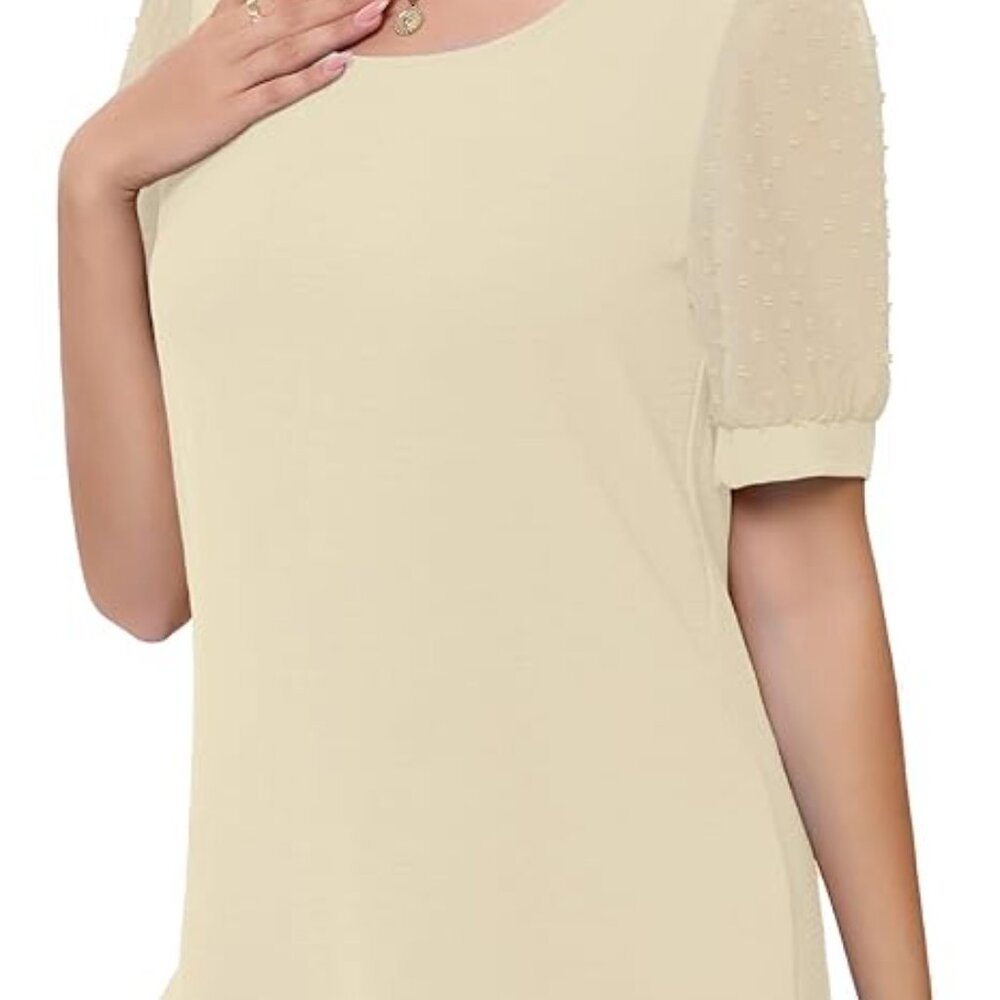 NWT Short Sleeve Crewneck Sheer Sleeve Beige Blouse XXL